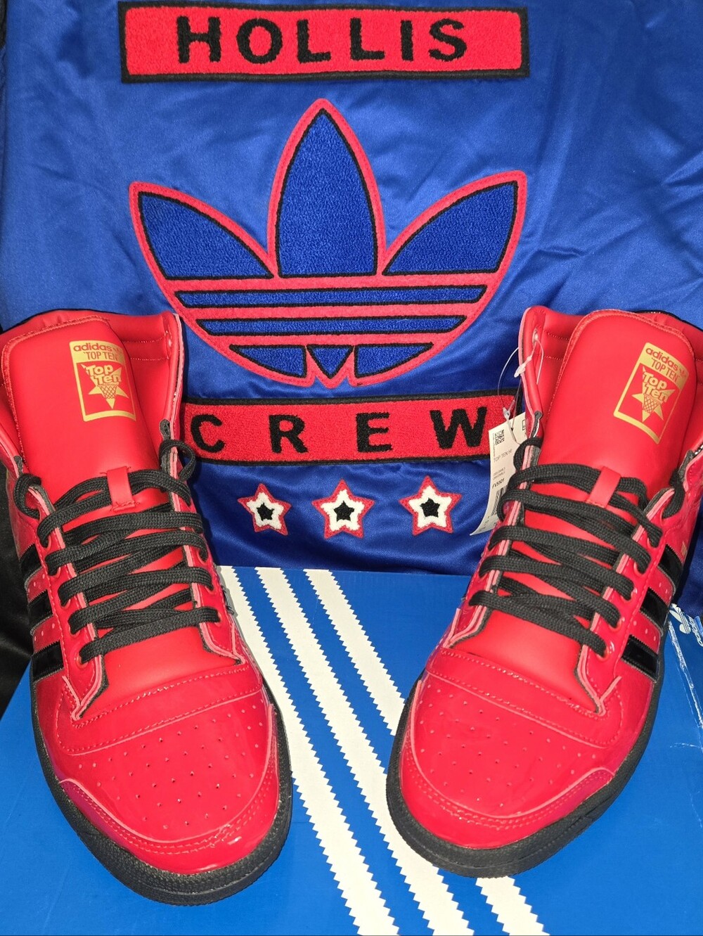 NEW-Mens Adidas OG Originals Top Tens-Scarlet/Black Patent Lthr #FV5501-Size 11